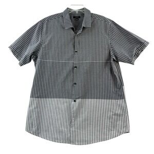 Alfani Mens XL Shirt Black White Grey Short Sleeve Button Up Geometric Cotton